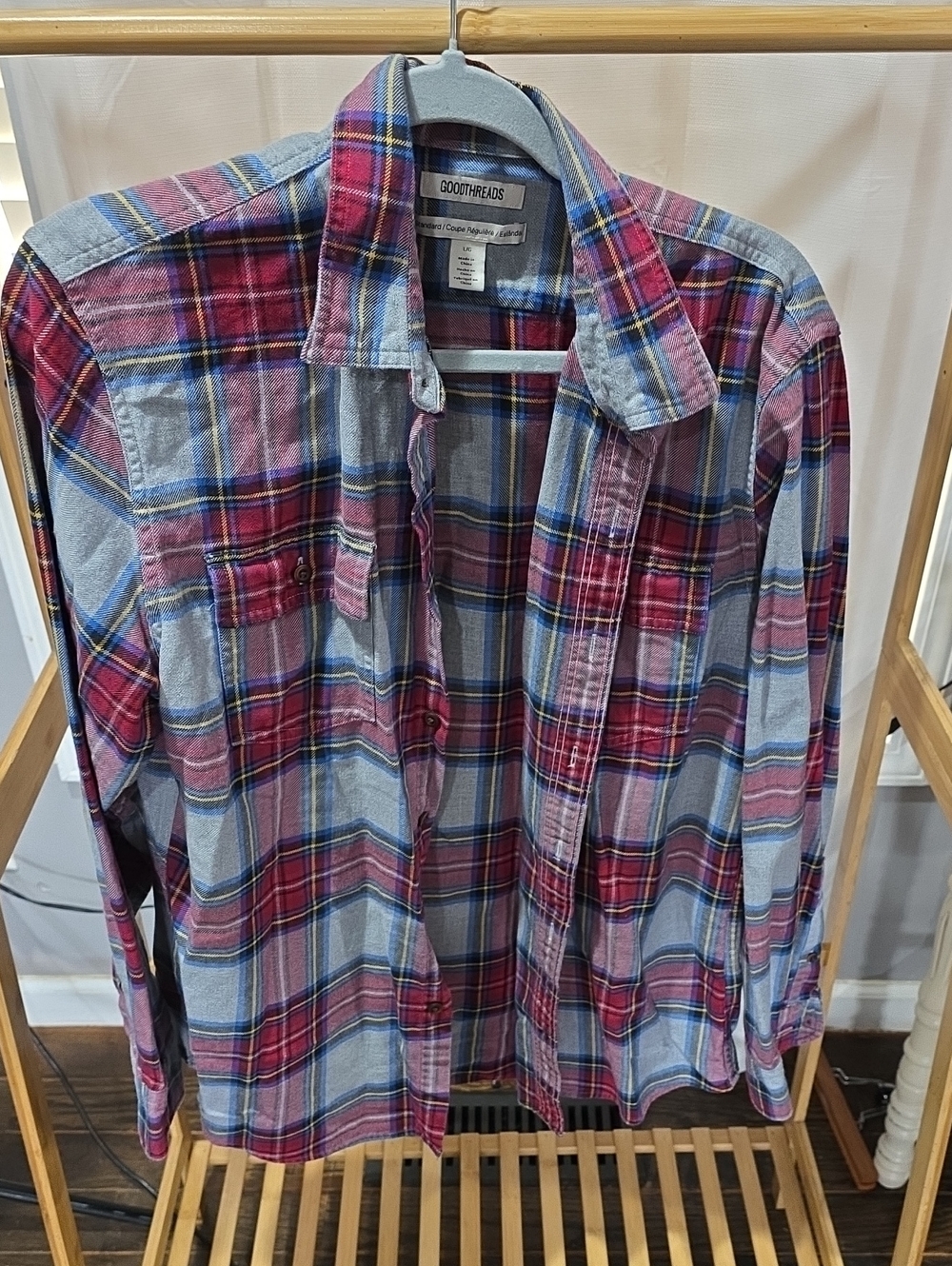 Goodthreads Plaid Button-Front Shirt in Red and Blue